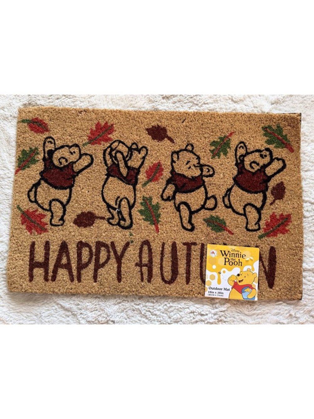 Disney Winnie The Pooh Happy Autumn Fall Leaves Coir Door Mat 18” X 28” NEW